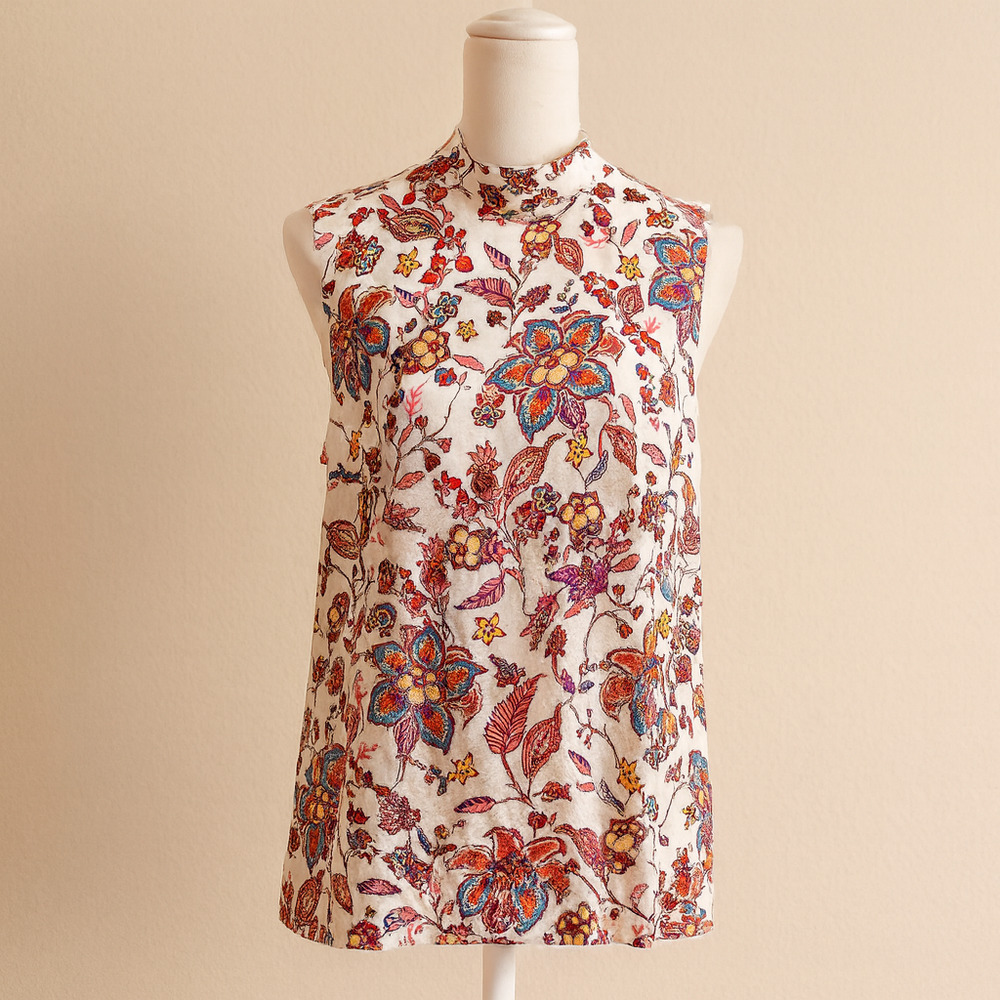 J Jill M Floral Mock Neck Tank Top Sleeveless Blouse Boho Cottagecore Romantic